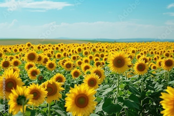 Fototapeta Beautiful view of a field of sunflowers