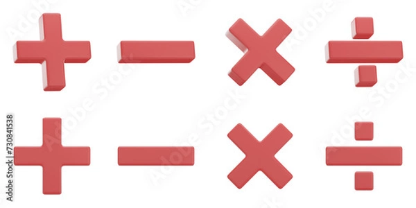 Obraz Set of red mathematical symbols with transparent background, PNG, Isolated, Red, 3d mathematical symbols