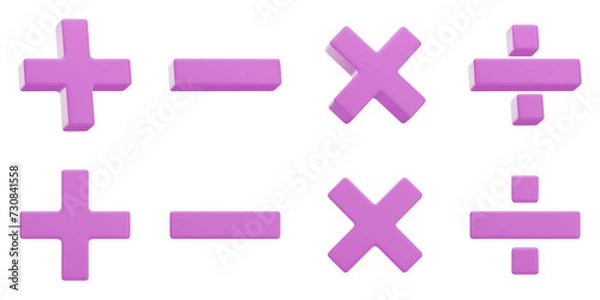 Obraz Set of pink mathematical symbols with transparent background, PNG, Isolated, Pink, 3d mathematical symbols