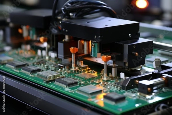 Obraz Printed circuit board workshop with automated chip mounter.