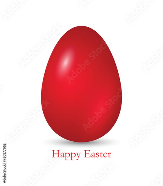 Obraz Happy Easter. Easter Egg. Red holiday egg with shadow isolated on white. Flat. Vector illustration