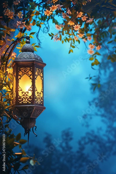Fototapeta Ornate Lantern Amidst Flowers for Ramadan Evening