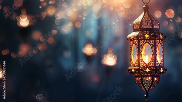 Fototapeta Intricate Arabesque Lantern with Crescent and Star Design for Ramadan