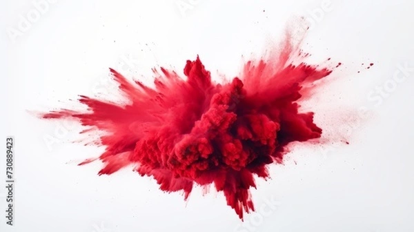 Obraz Red dust explosion on white background	