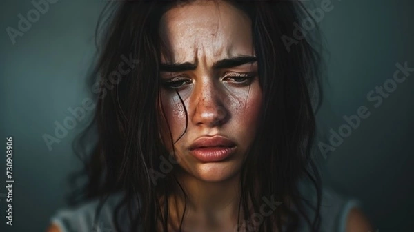 Obraz Studio shot of crying young woman with stained eyes