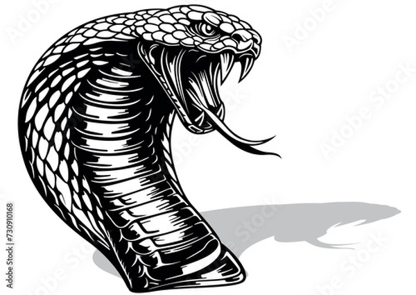 Fototapeta Drawing of an Indian Cobra Head with Open Mouth with Venom Teeth