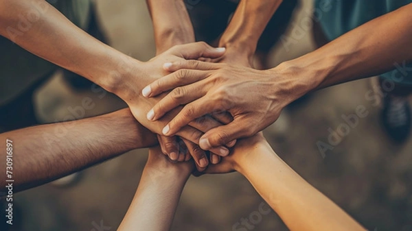 Obraz People join hands for teamwork
