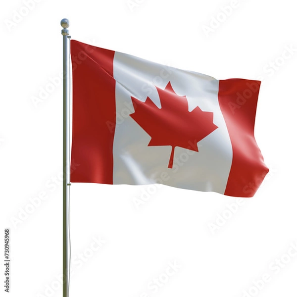Fototapeta 3d render PSD canada realistic flag with pole