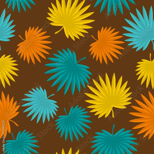 Fototapeta Seamless tropical pattern with stylized palm leaves.