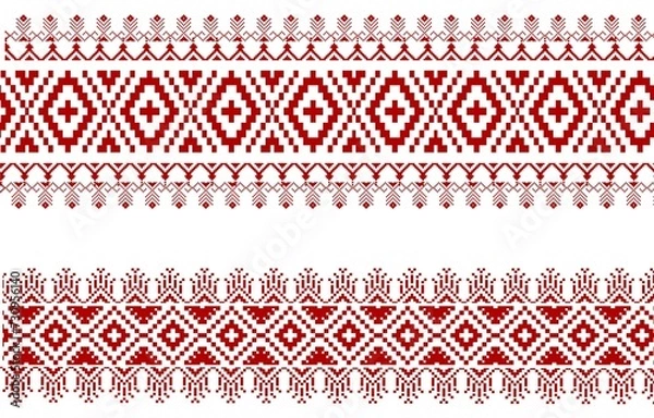 Obraz Ethnic seamless pattern. Embroidery on fabric. Tribal ornament. Abstract colorful cloth geometric ethnic pattern. Design for ikat. Background textures.