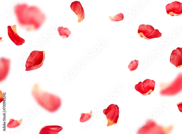 Fototapeta red petals fly in a circle, on an isolated white background
