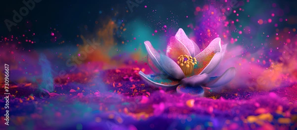 Obraz Beautiful pink lotus flower with colorful purple background - Happy Holi