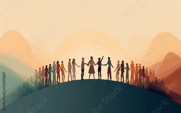 Fototapeta Group of People Standing on Hilltop