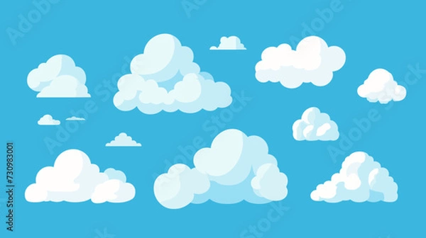 Fototapeta Cartoon cloud vector set. Blue sky with white clouds