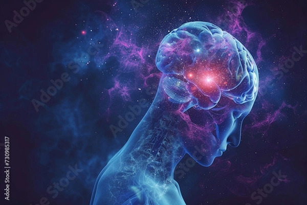 Obraz Epilepsy awareness concept: human face and brain with copy space. epilepsy or seizure disorder.