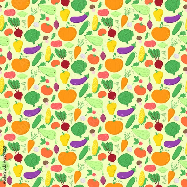Fototapeta Vegetables seamless pattern, vector background with great