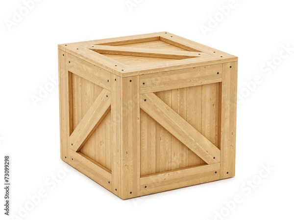 Obraz render of a wooden box, isolated on white