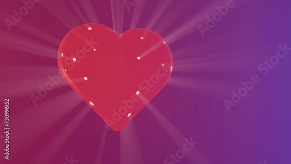 Fototapeta Red heart illuminated from inside and  behind with radiant glow on purple and red gradient background. 3D render.
