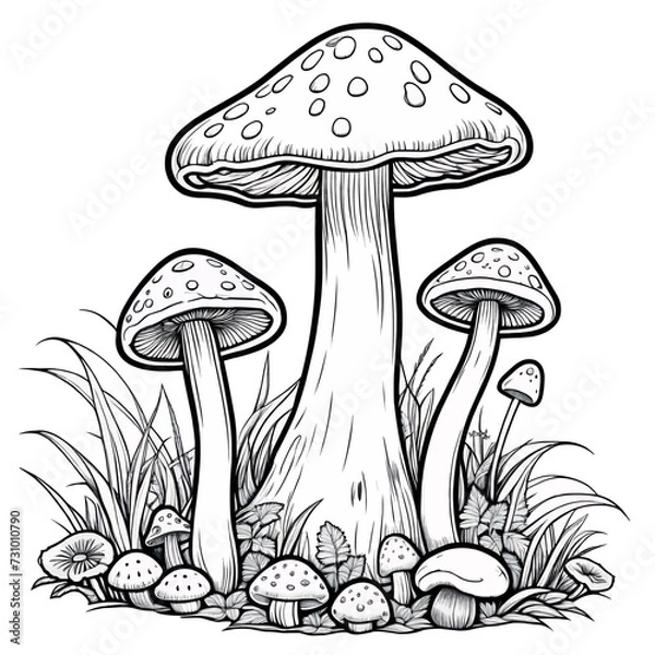 Fototapeta Mushroom outline coloring page illustration for children and adult