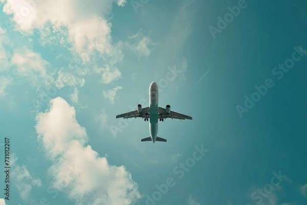 Fototapeta The plane flying in the sky with copy space.