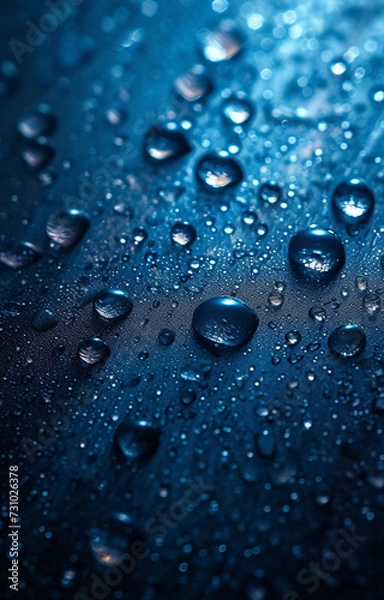Fototapeta drops of water, abstract and ultra realistic with blue background