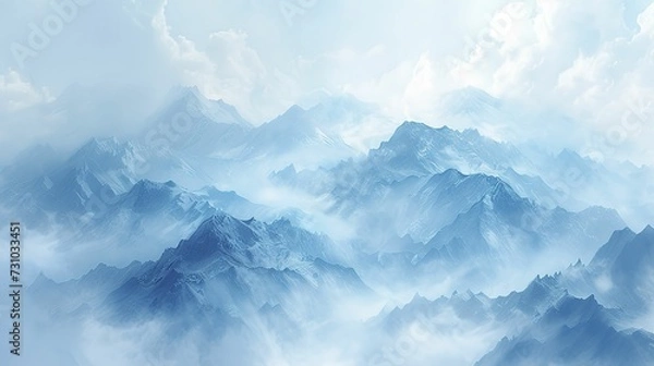 Fototapeta Mountains landscape in the style of light sky blue 