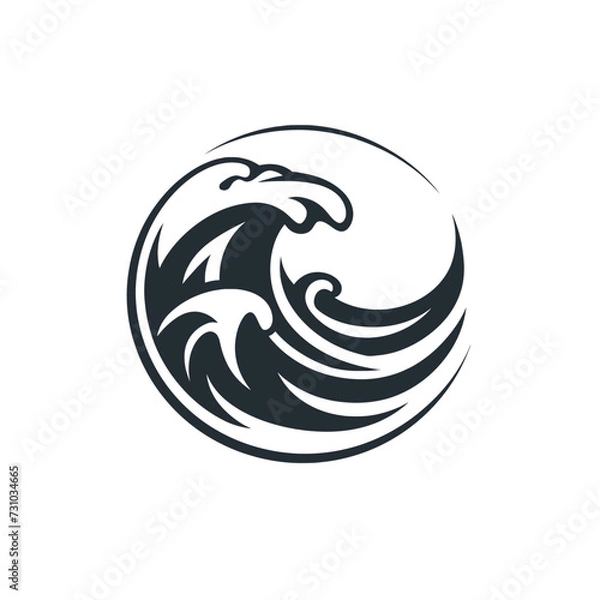Obraz Black simple sea wave logo element Generative Ai