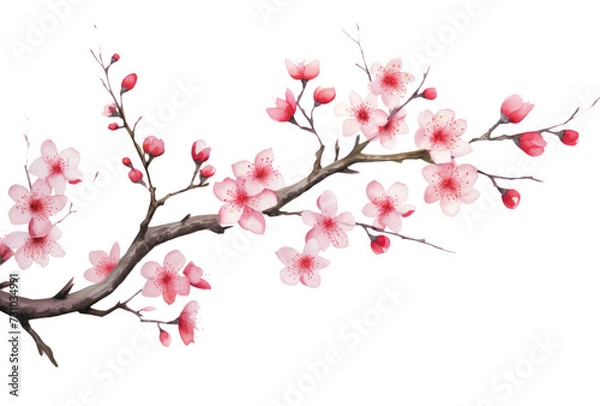 Fototapeta Spring Elegance  Cherry Blossom Branch Isolated on Transparent Background - High-Quality PNG Image
