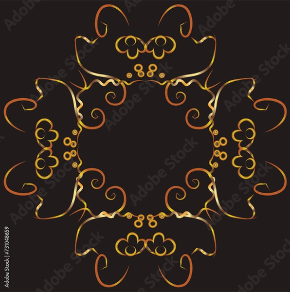 Obraz Fantasy ornament with curls. Illustration with place for inscription. Gold gradient on a black background for printing on fabric, applique and cards.