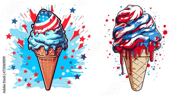 Fototapeta 4th of July ice creams with a burst of colorful stars