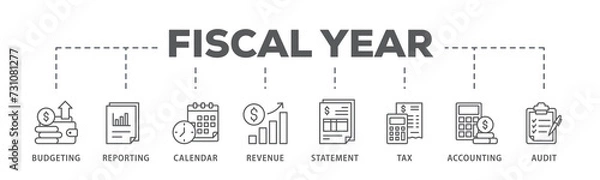 Obraz Fiscal year banner web icon illustration concept with icon of budgeting, reporting, calendar, revenue, statement, tax, accounting, audit