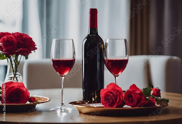 Obraz red wine and roses