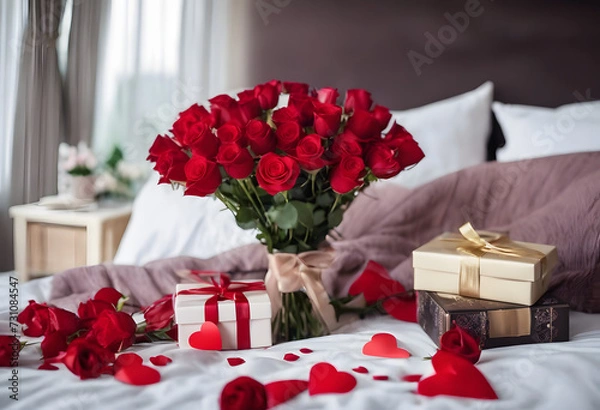 Obraz red roses and gift box
