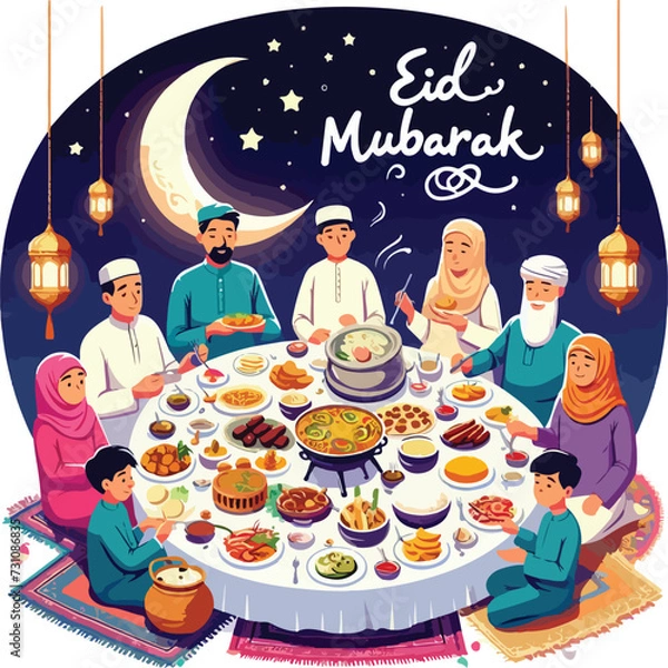 Fototapeta The extended family is breaking the Ramadan fast together