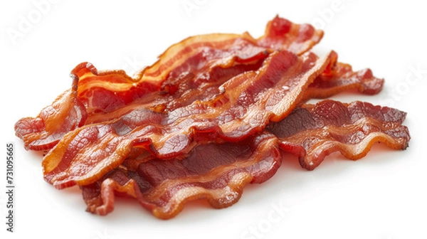 Obraz Delicious slices of crispy bacon on a white background.