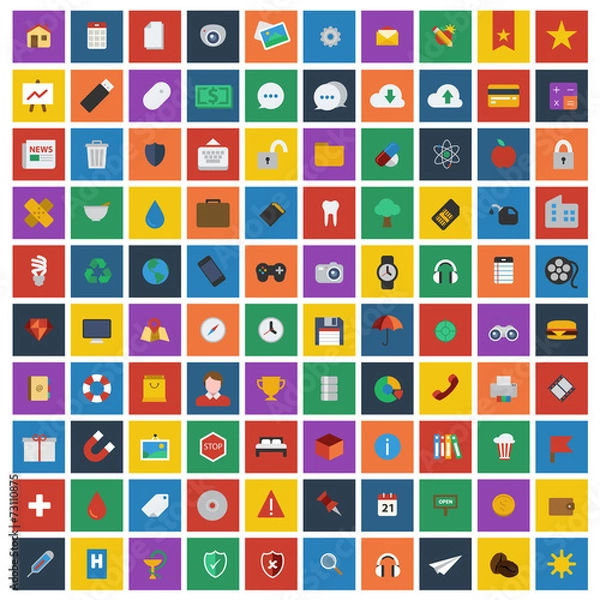 Obraz 100 Universal Flat Icons for Web and Mobile Applications