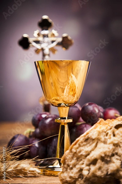 Obraz Sacred objects, bible, bread and wine