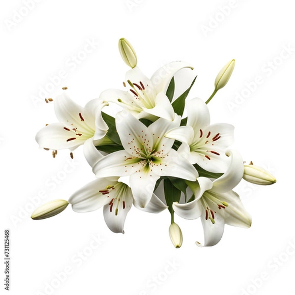 Fototapeta Lily surrounded by butterflies flower isolated on transparent background