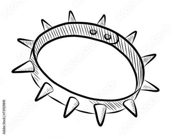 Fototapeta BLACK AND WHITE VECTOR DRAWING OF A DOG COLLAR WITH SPIKES FOR PETS