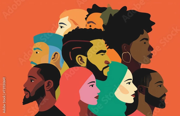 Obraz an illustration showing people of different races and genders grouped together in a unified way