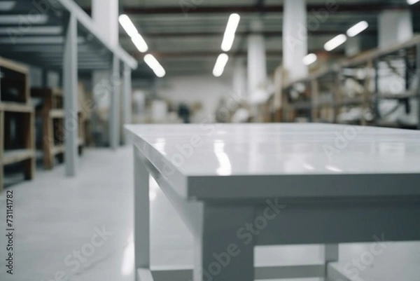 Obraz Blurred white table in factory. Generative AI
