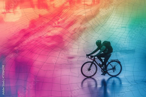 Fototapeta cyclist on the bike, heat map of the street