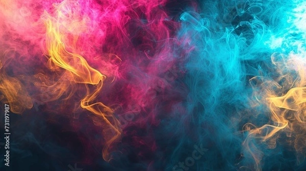 Fototapeta Yellow Blue and Pink Abstract Smoke Pattern