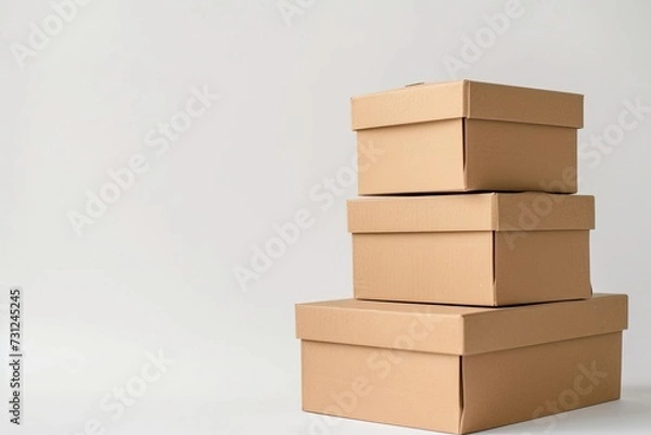 Fototapeta Stack of eco-friendly Recyclable kraft paper boxes for sustainable shipping On a clean White background. perfect for mockups and eco-conscious branding