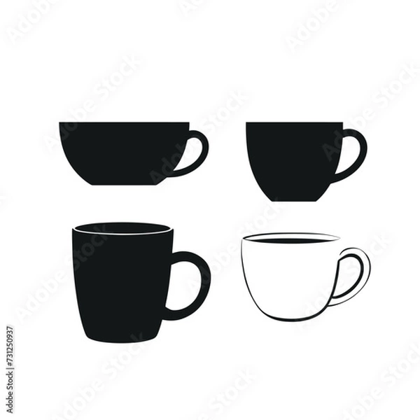 Obraz Minimalist illustration of four different black and white coffee cups against a clean white background.