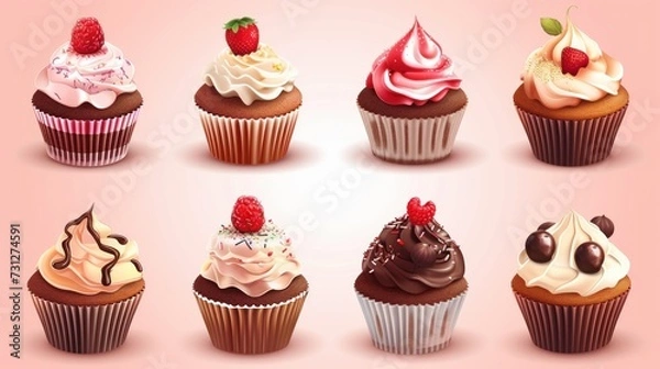 Fototapeta A vector set of little delicious cupcakes