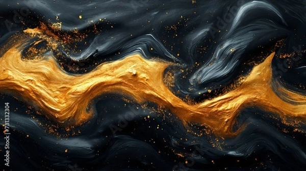 Fototapeta Abstract gold black acrylic painted fluted 3d painting texture luxury background banner on canvas - Golden waves swirls. Decor concept. Wallpaper concept. Art concept. 3d concept. 