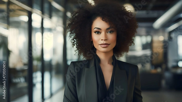 Fototapeta Portrait of a beautiful black smiling business woman posing and looking at camera