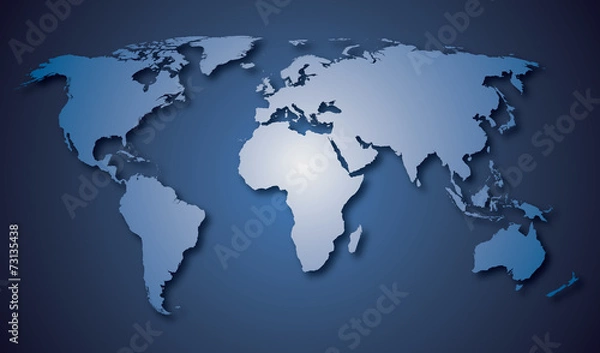 Obraz World map countries Blue gradient