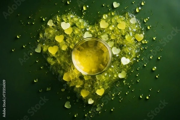 Obraz glass of beer on green background. Heart shaped texture. Celebration of St. Patrick Day holiday.